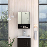 Tuhome Jaspe Mirror Cabinet with Three Internal Shelves, One Open Shelf, Double Door Cabinet, Elegant White Finish for Bathroom Storage