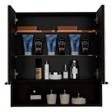 Tuhome Jaspe Mirror Cabinet with Three Internal Shelves, One Open Shelf, Double Door Cabinet, Elegant White Finish for Bathroom Storage