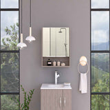 Tuhome Jaspe Mirror Cabinet with Three Internal Shelves, One Open Shelf, Double Door Cabinet, Elegant White Finish for Bathroom Storage