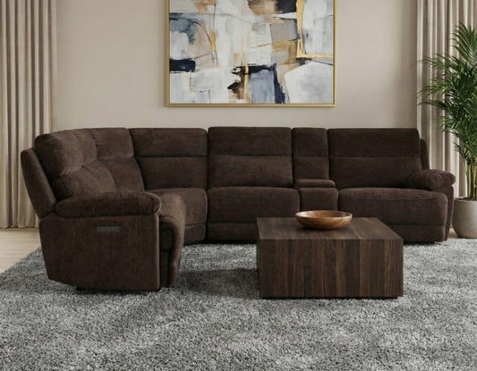 Gatlin Dual-Power Brown Fabric 6-Piece Modular Reclining Sectional