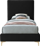 Geri Contemporary Velvet Bed with Stylish Piping and Versatile Gold & Chrome Legs for Modern Homes