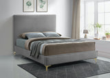 Geri Black Velvet Bed with Stylish Gold & Chrome Legs, Piped Headboard for Modern Elegance