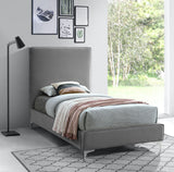 Geri Black Velvet Bed with Stylish Gold & Chrome Legs, Piped Headboard for Modern Elegance