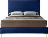 Geri Black Velvet Bed with Chic Piping and Gold & Chrome Legs for a Modern Bedroom Oasis