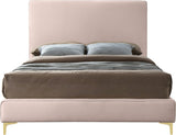 Geri Black Velvet Bed with Piping and Gold & Chrome Legs for a Stylish Contemporary Bedroom Design