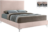 Geri Black Velvet Bed with Piping and Gold & Chrome Legs for a Stylish Contemporary Bedroom Design