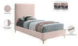 Geri Black Velvet Bed with Piping and Gold & Chrome Legs for a Stylish Contemporary Bedroom Design