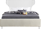 Ghost Acrylic Contemporary Bed with Plush Upholstered Rails, Curved Headboard & Slats Included