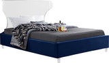 Ghost Acrylic Contemporary Bed with Plush Upholstered Rails, Curved Headboard & Slats Included