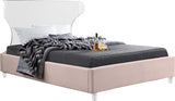 Ghost Acrylic Contemporary Bed with Plush Upholstered Rails, Curved Headboard & Slats Included