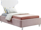 Ghost Acrylic Contemporary Bed with Plush Upholstered Rails, Curved Headboard & Slats Included