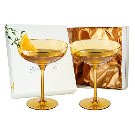 Colored Sunset Yellow & Gilded Rim Coupe Glass, 9oz