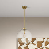 Gleam Single Light Pendant Lamp With Clear Globe Glass - Satin Brass