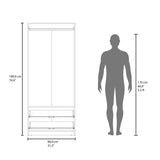 Wenden Ultimate Bedroom Storage Armoire Wardrobe Solution Double Door Design Featuring Two Spacious Pull-Out Utility Drawers Interior Hanging Rod and Shelving for Comprehensive Garment Organization