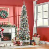 HOMCOM 7.5' Tall Unlit Snow-Flocked Slim Artificial Christmas Tree with Realistic Branches and 738 Tips