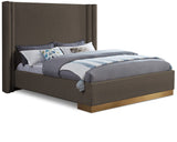 Halton Contemporary Bed with Stylish Brushed Gold Base and Luxurious Boucle Fabric Design