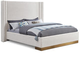 Halton Contemporary Bed with Stylish Brushed Gold Base and Luxurious Boucle Fabric Design
