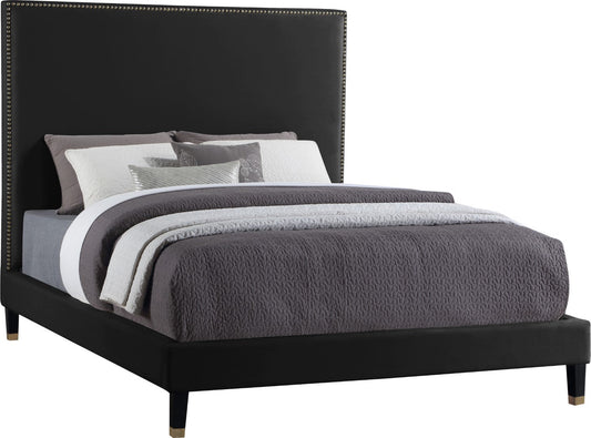 Harlie Velvet Bed - Chic Contemporary Design with Elegant Brass Nailheads & Sophisticated Style