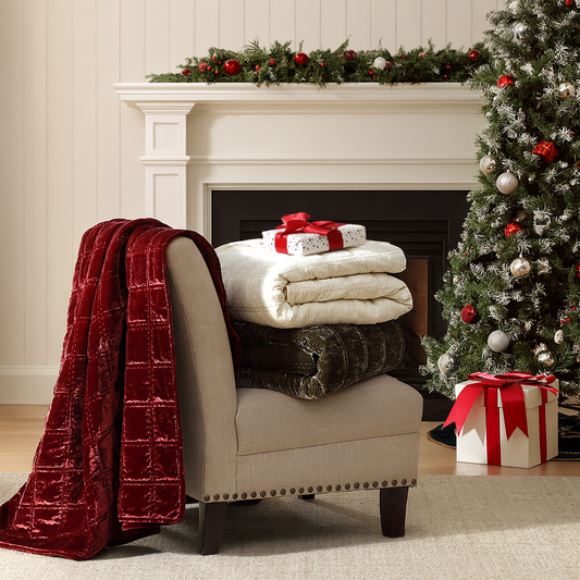 Stella Faux Silk Velvet Double Box Stitch Throw