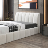 Hilar White Boucle Platform Bed Queen Size