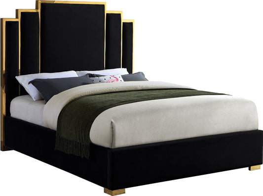 Hugo Contemporary Velvet Bed with Gold Metal Frame - Elegant Design for Regal Bedroom Style