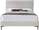 Hunter Contemporary Linen Textured Fabric Bed with Deep Tufted Headboard and Matte Black Legs