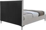 Hunter Contemporary Linen Textured Fabric Bed with Deep Tufted Headboard and Matte Black Legs