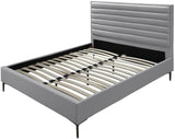 Hunter Contemporary Linen Textured Fabric Bed with Deep Tufted Headboard and Matte Black Legs