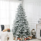 HOMCOM 8ft Artificial Flocked Christmas Tree with Snow Tips, Easy Assembly, Hinged Xmas Tree for Home Office Holiday