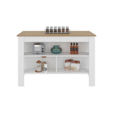 Cala Wide Kitchen Island with Spacious Tabletop, Three Open Storage Shelves, Four Sturdy Legs and Comfortable Meal Prep Workstation