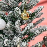 HOMCOM 5' Snow Flocked Artificial Pencil Christmas Tree, Slim Xmas Tree with Realistic Branches and Plastic Base Stand for Indoor Decoration, Green