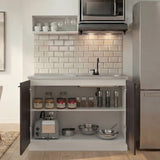 Napoles Utility Sink with Faucet Inclued and Integrated Steel Counter top, Freestanding cabinet with two doors, Metal Handles and Two interior shelves.