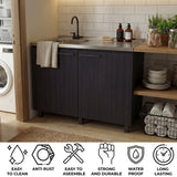 Napoles Utility Sink with Faucet Inclued and Integrated Steel Counter top, Freestanding cabinet with two doors, Metal Handles and Two interior shelves.