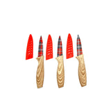 3-Piece Festive Holiday Paring Knife Set with Blade Guards, Gingham
