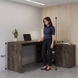 Tuhome Axis Modern L-Shaped Computer Desk with Spacious Work Surface, Open Shelving, Closed Storage Cabinet with Interior Shelves, Contemporary Corner Desk for Home Office Organization and Efficient Work-From-Home Setups