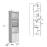 Kevil 71-Inch Tall Bar Cabinet with Pull-Out Tray, 12-Bottle Wine Cubbies, Glass Holder Stemware Rack, Multi-Tier Shelves, Liquor Storage, Adjustable Compartments and Modern Freestanding Design for Home Entertainment