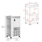 Fargo Bar Cart with Built-In Wine Storage for Six Bottles, Single-Door Cabinet, Open Display Shelf, Spacious Serving Top and Smooth-Rolling Casters for Versatile Home Entertaining and Stylish Beverage Organization