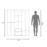 Bariloche Wardrobe with Multi-Section Storage, Three Hanging Rods, Central Open Shelving Area, Two Smooth-Glide Drawers, Metal Handles and Spacious Organization