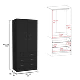 TUHOME Taly Double Door Armoire with Hanging Rod, Two Spacious Drawers and Full-Length Storage Compartment, Durable Engineered Wood Construction, Stylish Organizer for Clothes and Accessories in Modern Bedroom Spaces