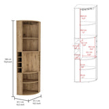Oban Corner Bar Cabinet with Five Shelves, Eight Bottle Cubbies and Stemware Storage, Space-Saving Full-Corner Design for Home Entertainment, Multi-Level Display and Organized Beverage Storage for Modern Living Spaces