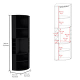 Oban Corner Bar Cabinet with Five Shelves, Eight Bottle Cubbies and Stemware Storage, Space-Saving Full-Corner Design for Home Entertainment, Multi-Level Display and Organized Beverage Storage for Modern Living Spaces