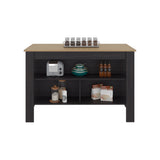 Cala Wide Kitchen Island with Spacious Tabletop, Three Open Storage Shelves, Four Sturdy Legs and Comfortable Meal Prep Workstation