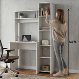Tuhome Versalles Writing Desk with Two Superior Shelves, Five Side Open Storage Compartments, Space-Saving Modern Workstation Design for Studios and Offices, Ideal for Organization, Books, Accessories and Daily Productivity