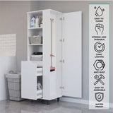 Vidalia Broom Cabinet for Home and Utility Storage, Tall Cleaning Supply Organizer with Enclosed Design for Laundry Room or Kitchen Use, Space-Saving Storage Solution, White Finish