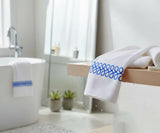 White Cotton Bath Towel with Royal Blue Embroidery