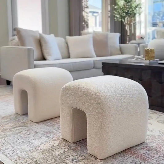 Lily 18'' Beige Boucle Upholstered Waterfall Ottoman (1-Piece)
