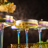 Ribbed Coupe Cocktail Glasses 8 oz | Set of 4 (Iridescent)