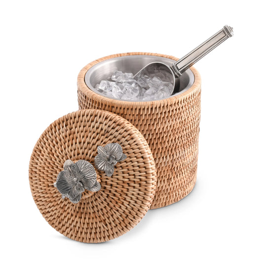Orchids Hand Woven Wicker Rattan Lidded Ice Bucket