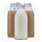 Reusable Glass Milk Bottle Set with Lid & Pourer