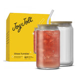 Fluted Glass Tumblers with Bamboo Lids and Straws